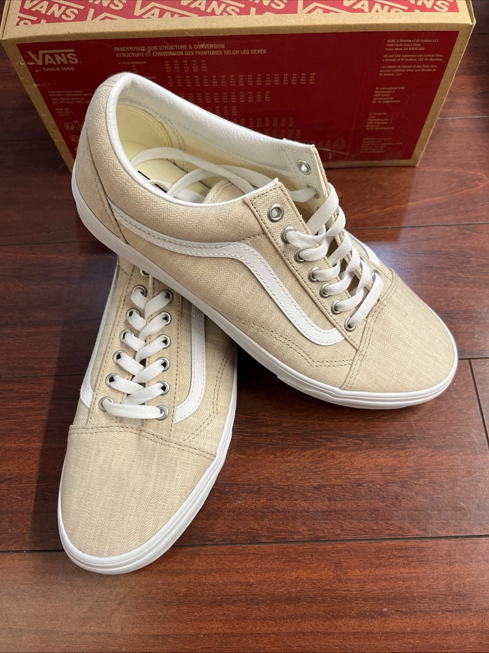 Mens 10.5 Vans Old Skool Summer Linen Rainy Day Tan Beige Canvas New HALF BOX